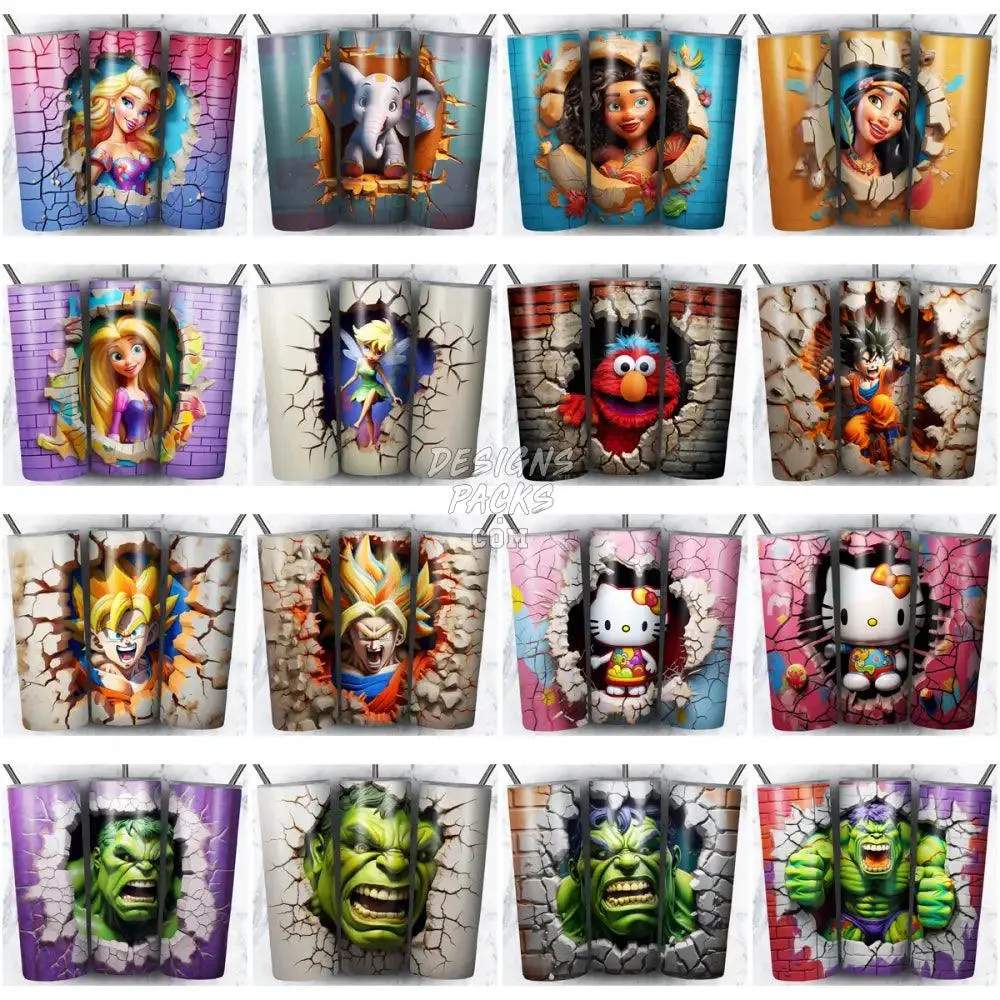 100 CARTOON BROKEN WALL MIX Tumbler Wrap Bundle JPG