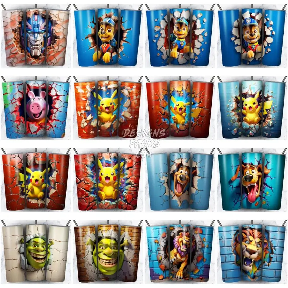100 CARTOON BROKEN WALL MIX Tumbler Wrap Bundle JPG