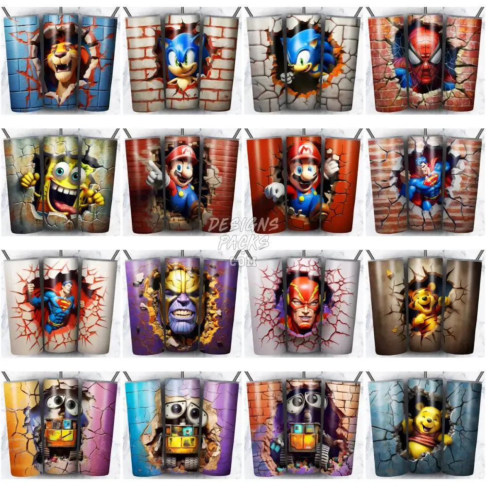 100 CARTOON BROKEN WALL MIX Tumbler Wrap Bundle JPG