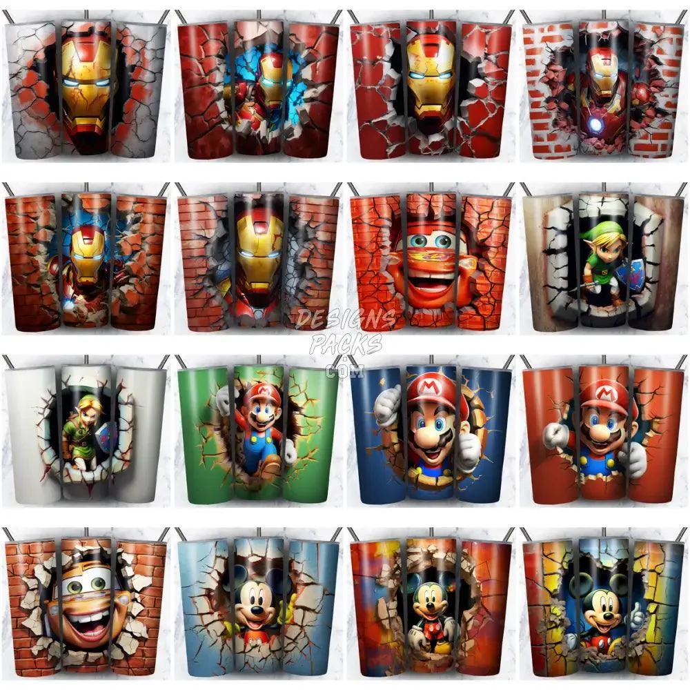 100 CARTOON BROKEN WALL MIX Tumbler Wrap Bundle JPG