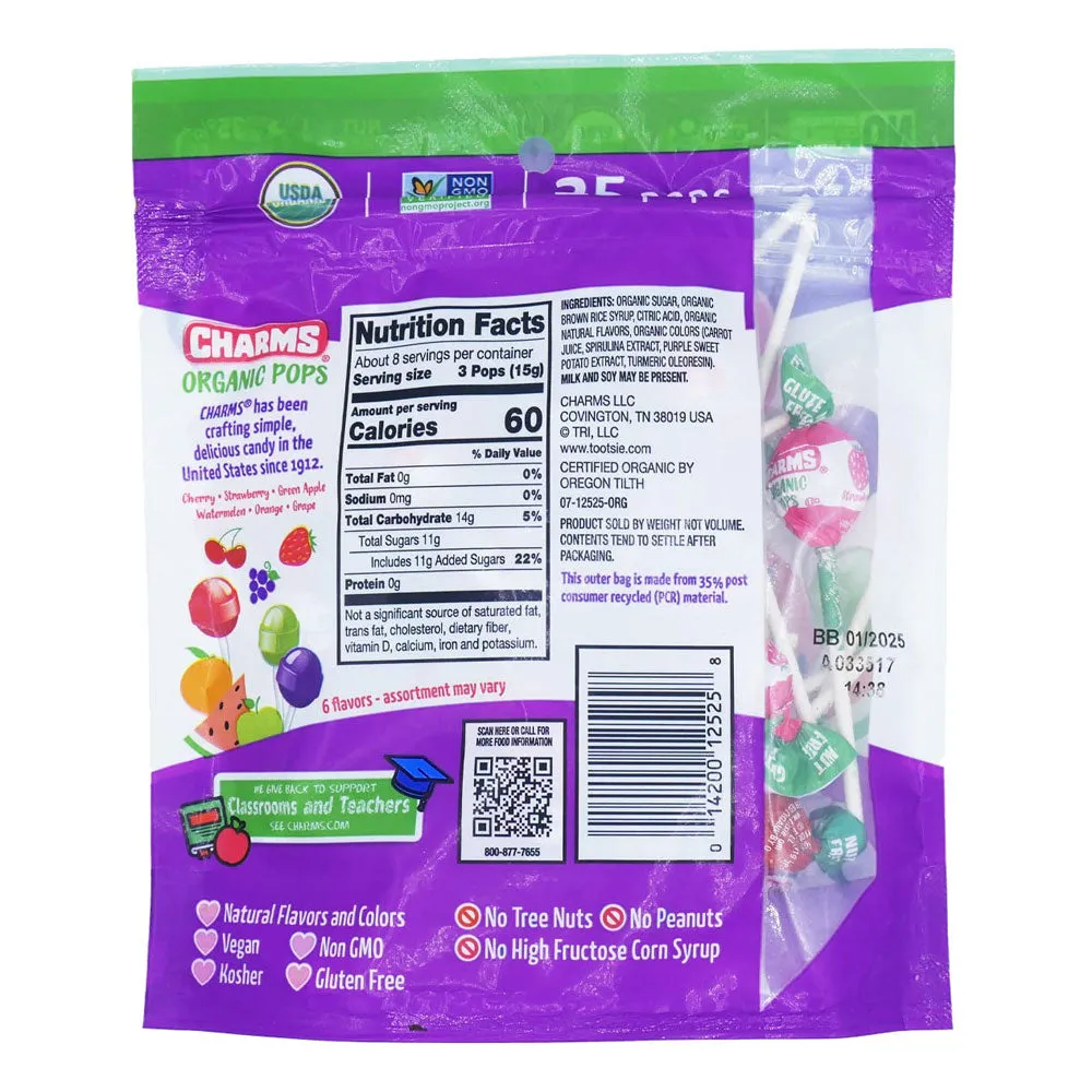 100 Charms Organic Pops Natural Flavors Vegan Lollipop Sucker Candy Gluten Free