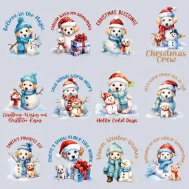 11 Dog Snowman Winter Designs Bundle PNG