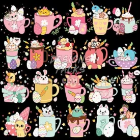 20 Easter Cute Animals Drinks Cups Designs Bundle PNG SVG