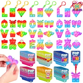 36PCS Mini Pop Bubble Keychains Soft Fidget Toys with Valentine Gift Cards