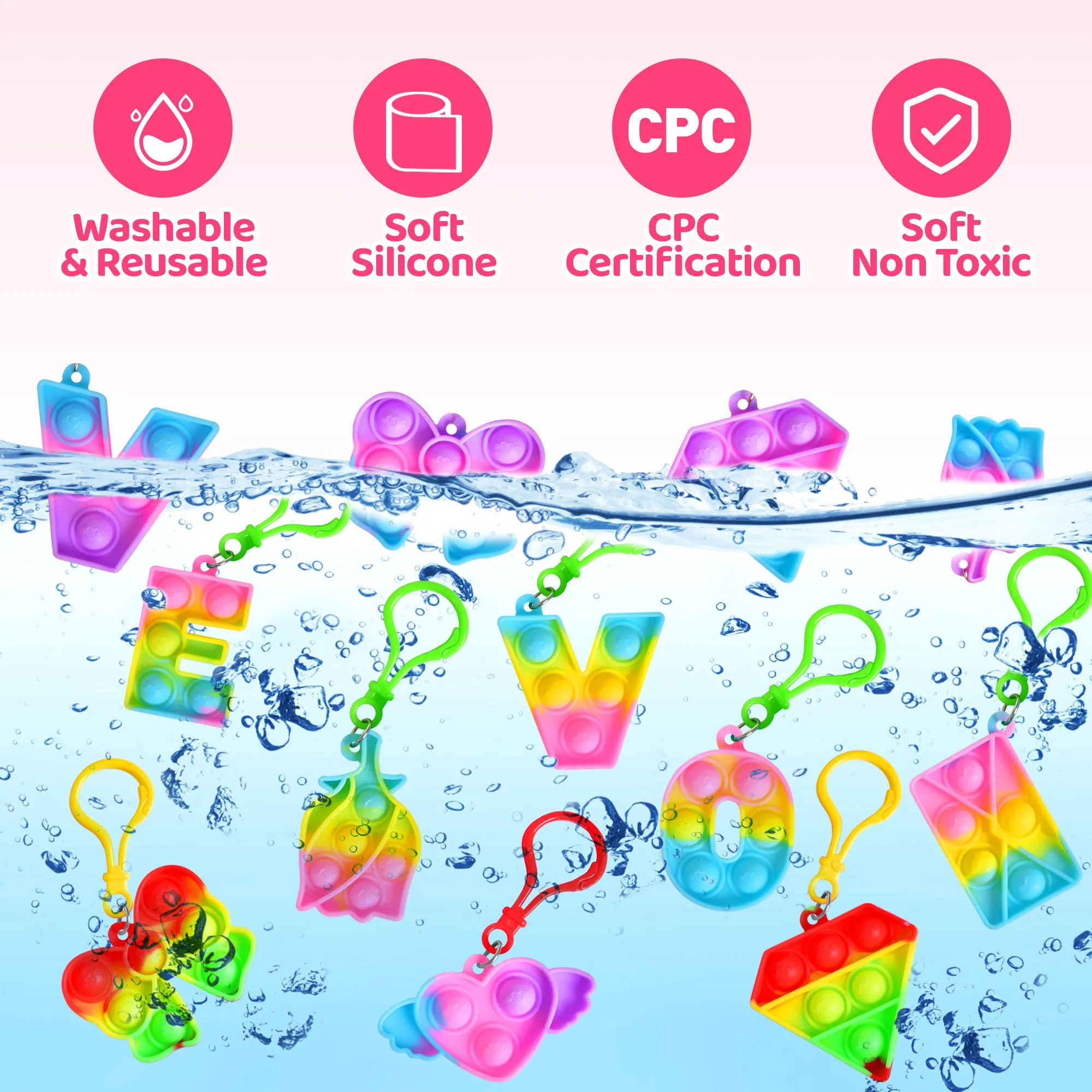 36PCS Mini Pop Bubble Keychains Soft Fidget Toys with Valentine Gift Cards