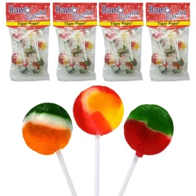 4 Bags Tiger Pops Suckers Flat Lollipops Candies Hard Candy Party Favors 3.5oz