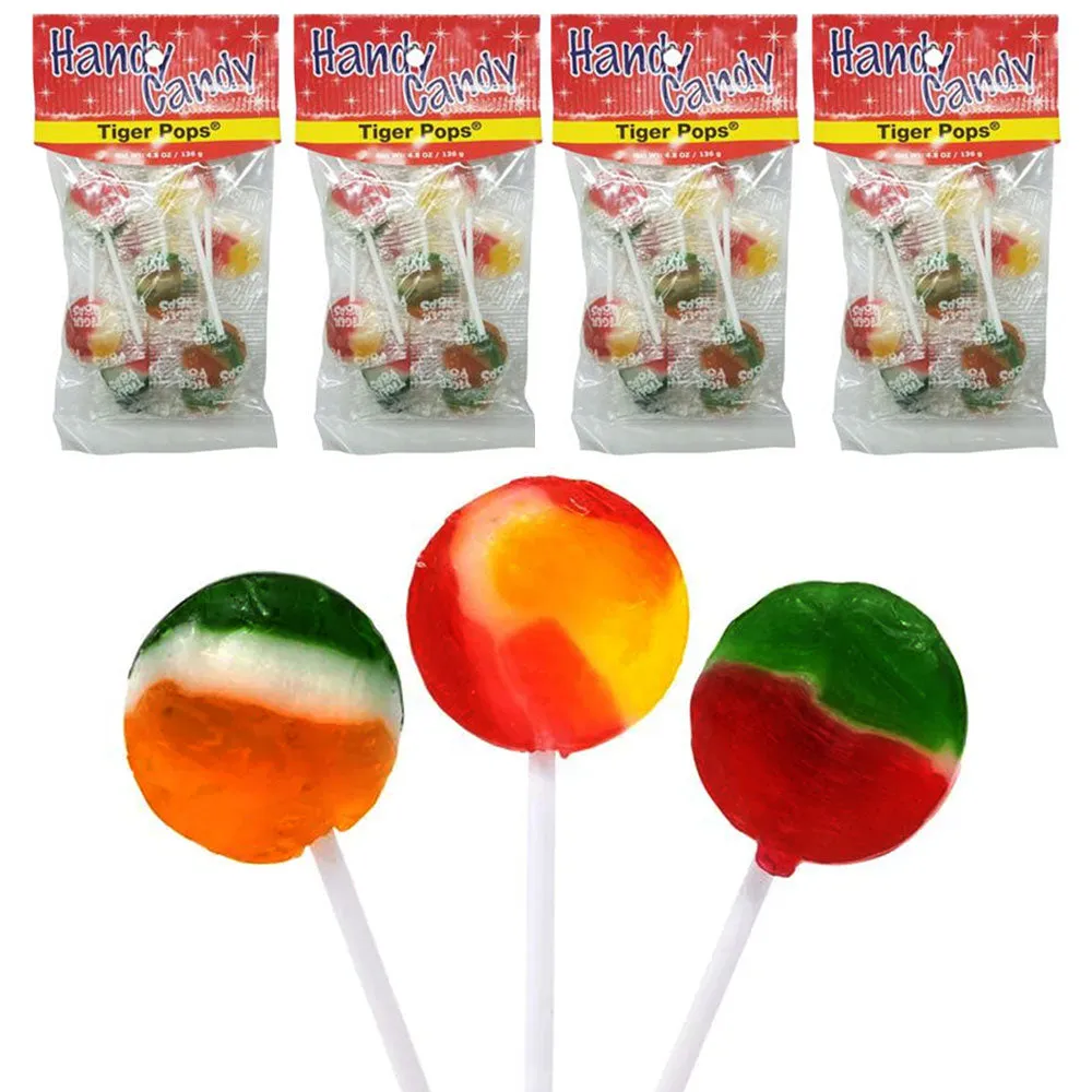 4 Bags Tiger Pops Suckers Flat Lollipops Candies Hard Candy Party Favors 3.5oz