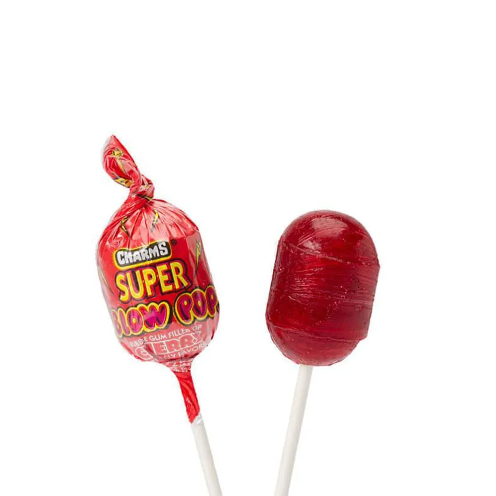 4 PC Charms Super Blow Pops Lollipops Sucker Stick Candy Gum Assorted Flavors