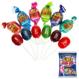 4 PC Charms Super Blow Pops Lollipops Sucker Stick Candy Gum Assorted Flavors