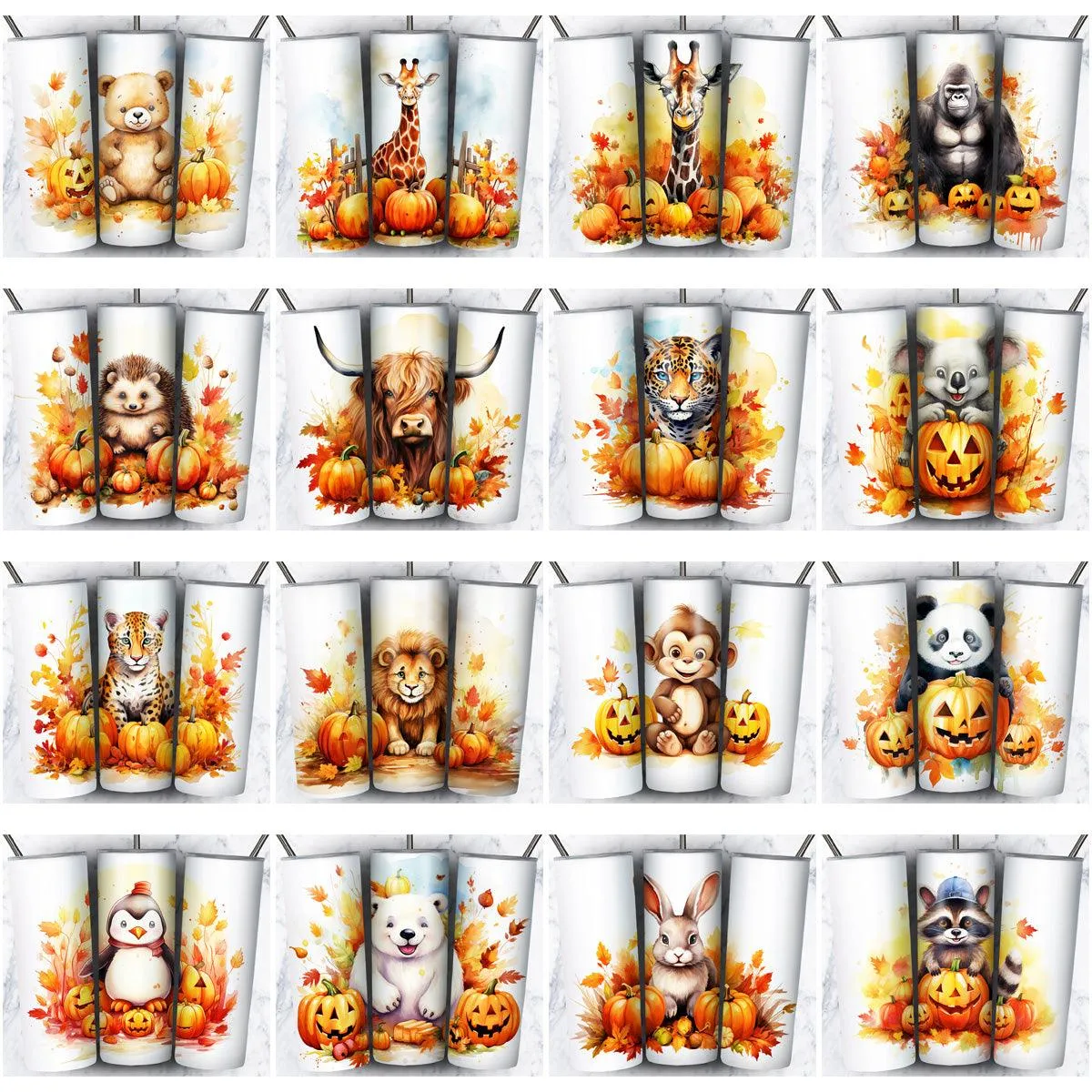 85 Autumn Animals Tumbler Wrap Designs Bundle JPG