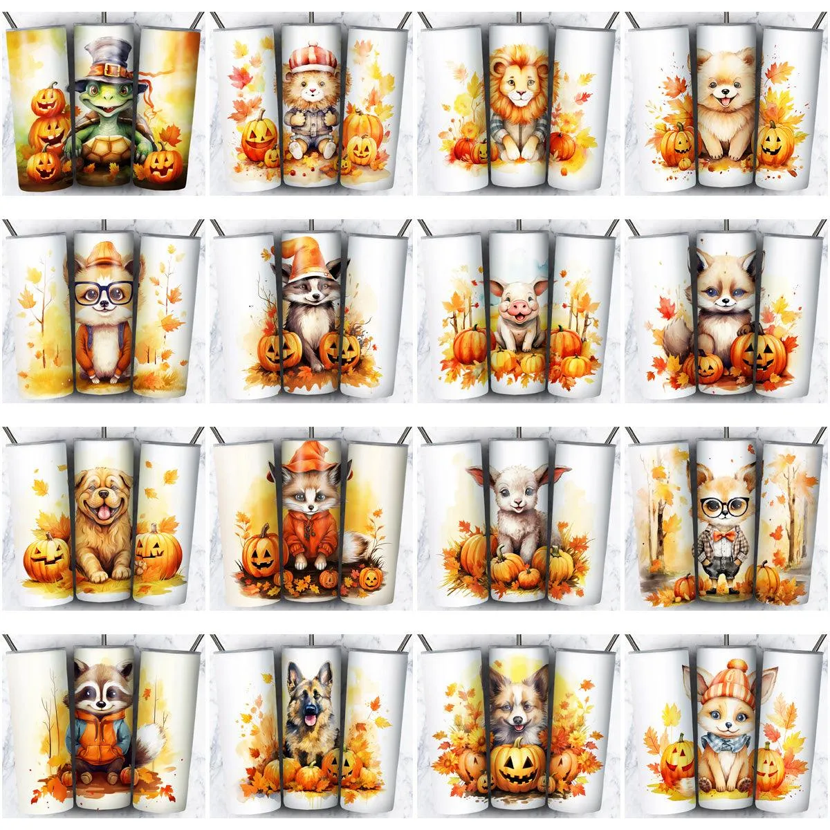 85 Autumn Animals Tumbler Wrap Designs Bundle JPG