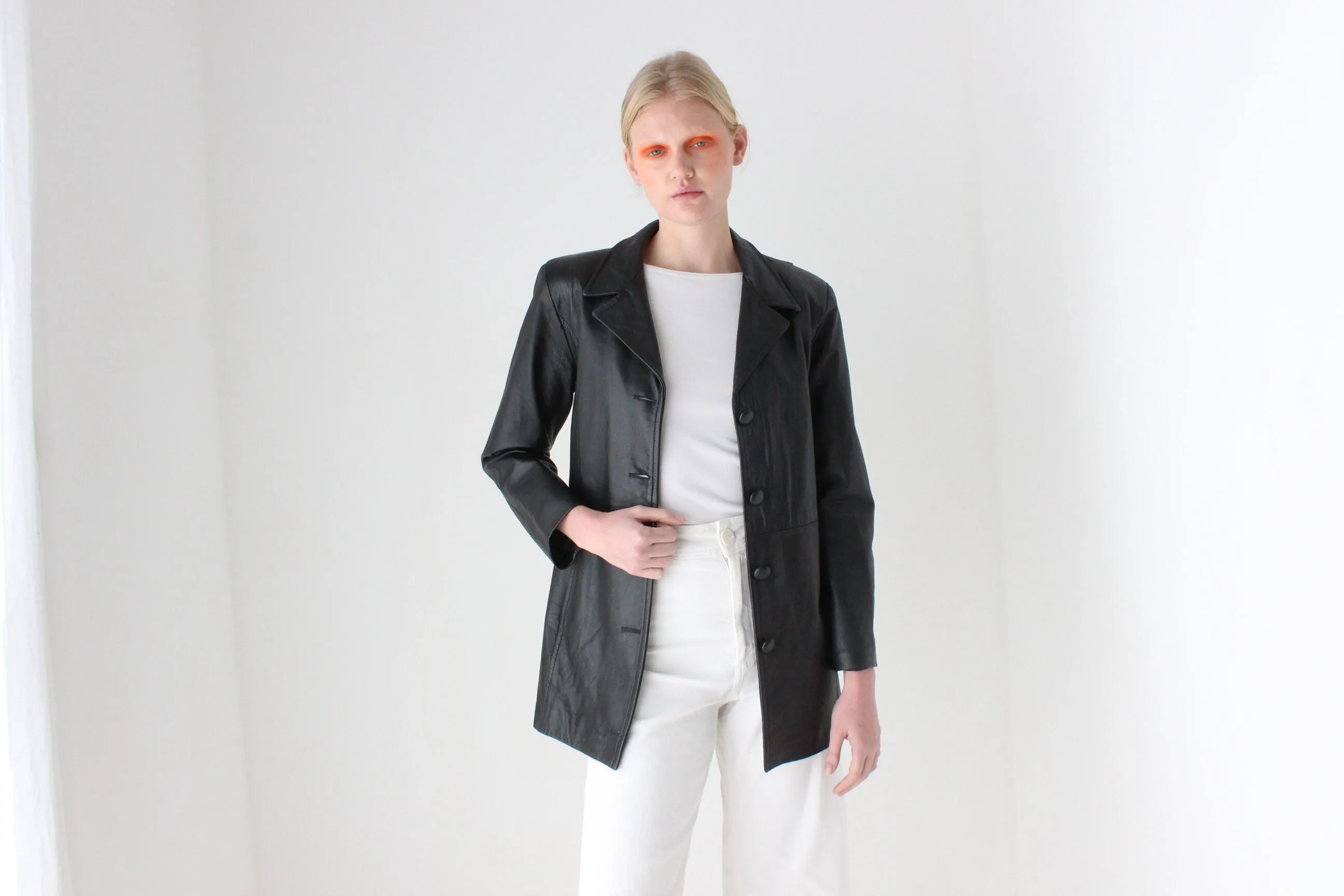 90s Australian Leather Classic Minimal Button Up Jacket