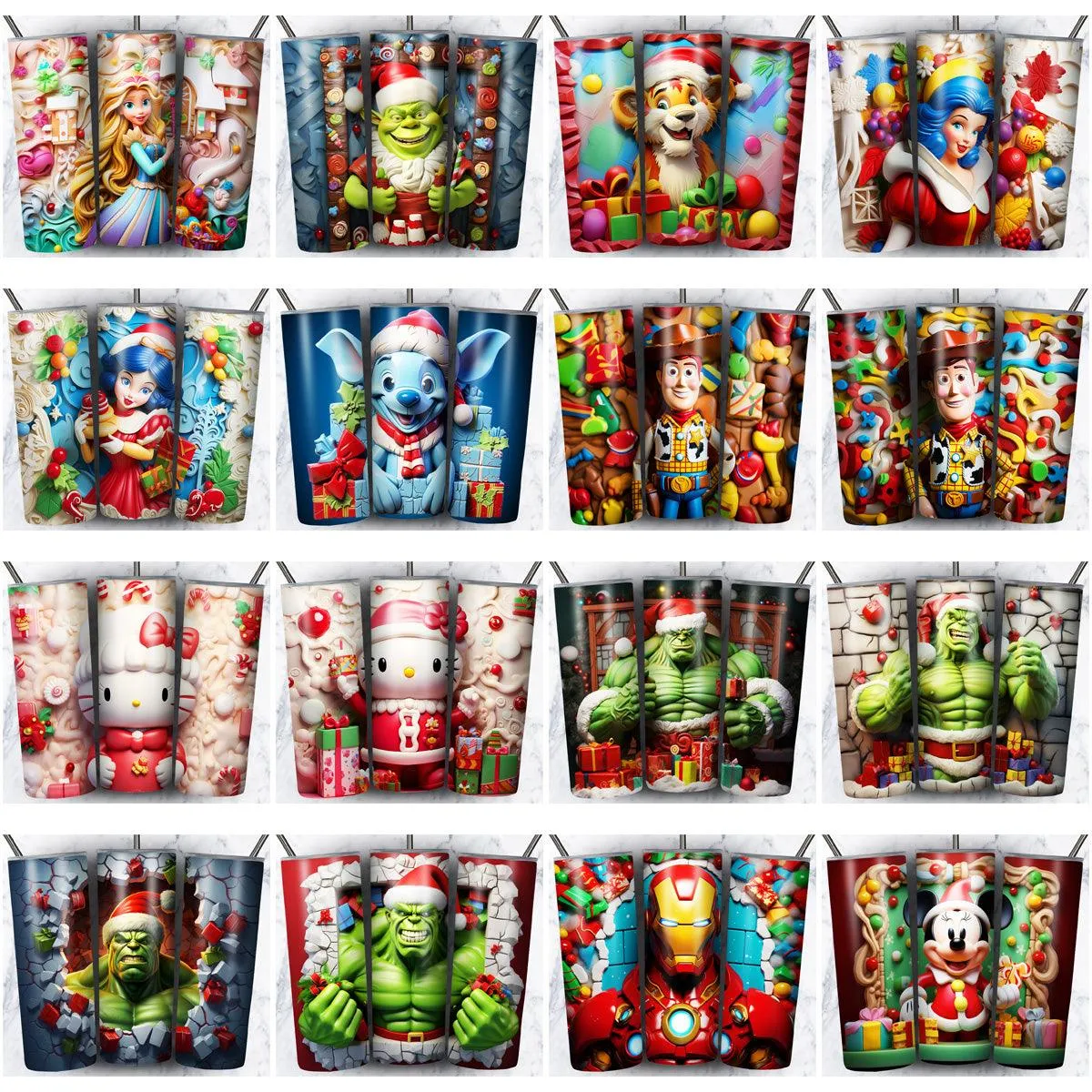 95 Colorful 3D Cartoon Christmas Tumbler Wrap Designs Bundle JPG