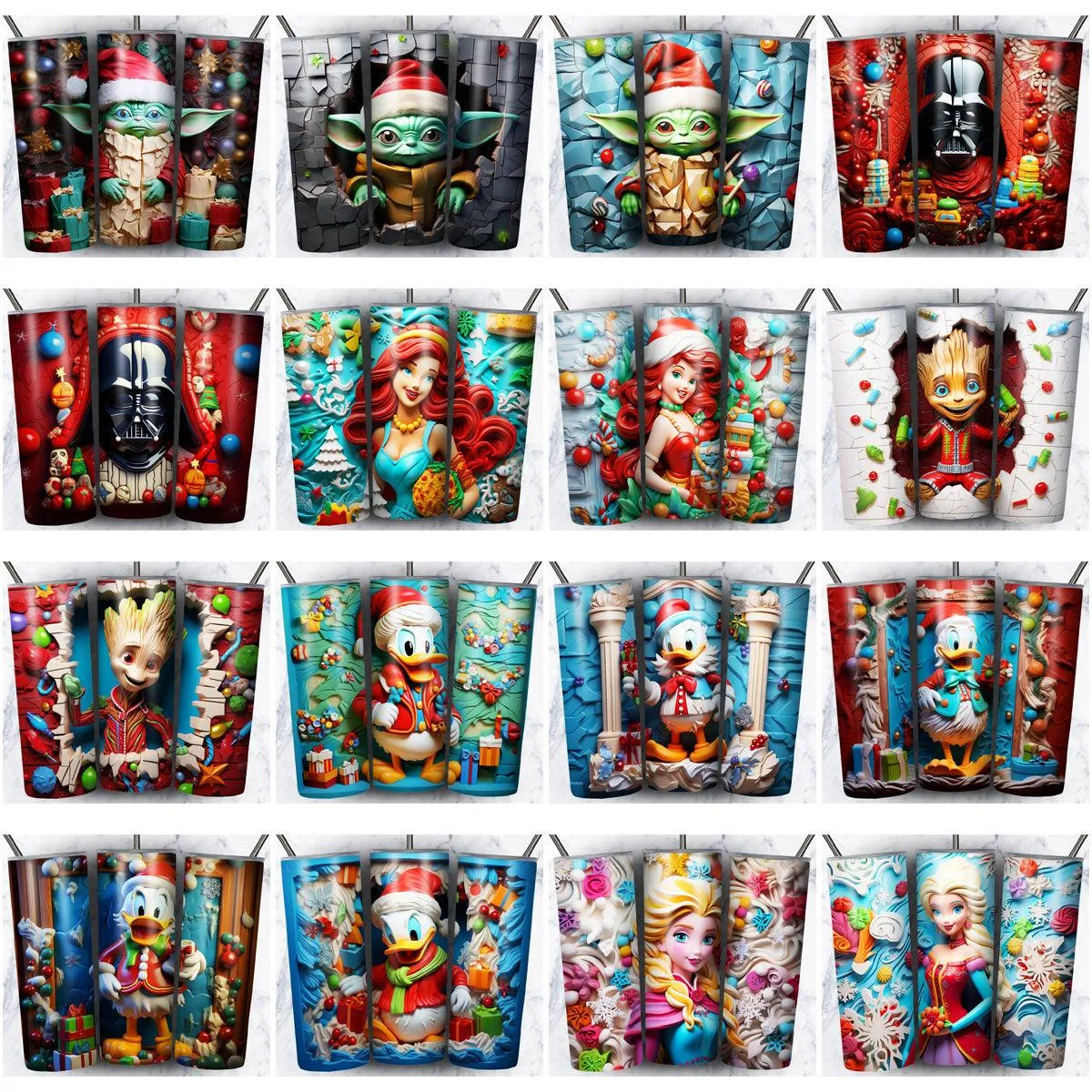 95 Colorful 3D Cartoon Christmas Tumbler Wrap Designs Bundle JPG