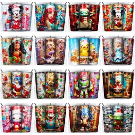 95 Colorful 3D Cartoon Christmas Tumbler Wrap Designs Bundle JPG