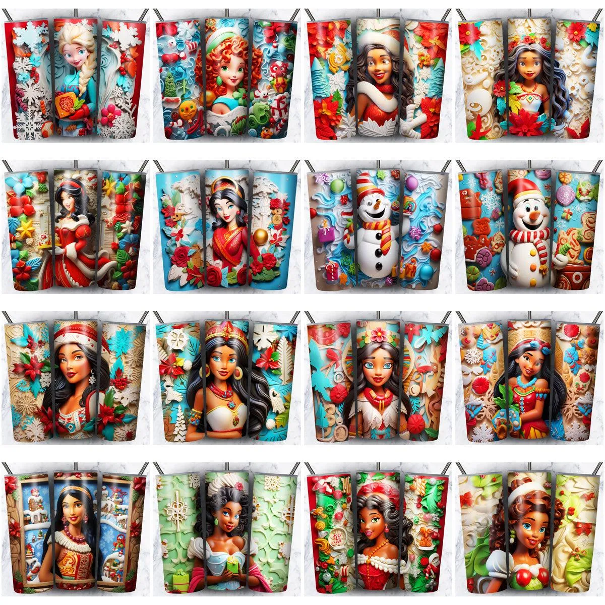 95 Colorful 3D Cartoon Christmas Tumbler Wrap Designs Bundle JPG