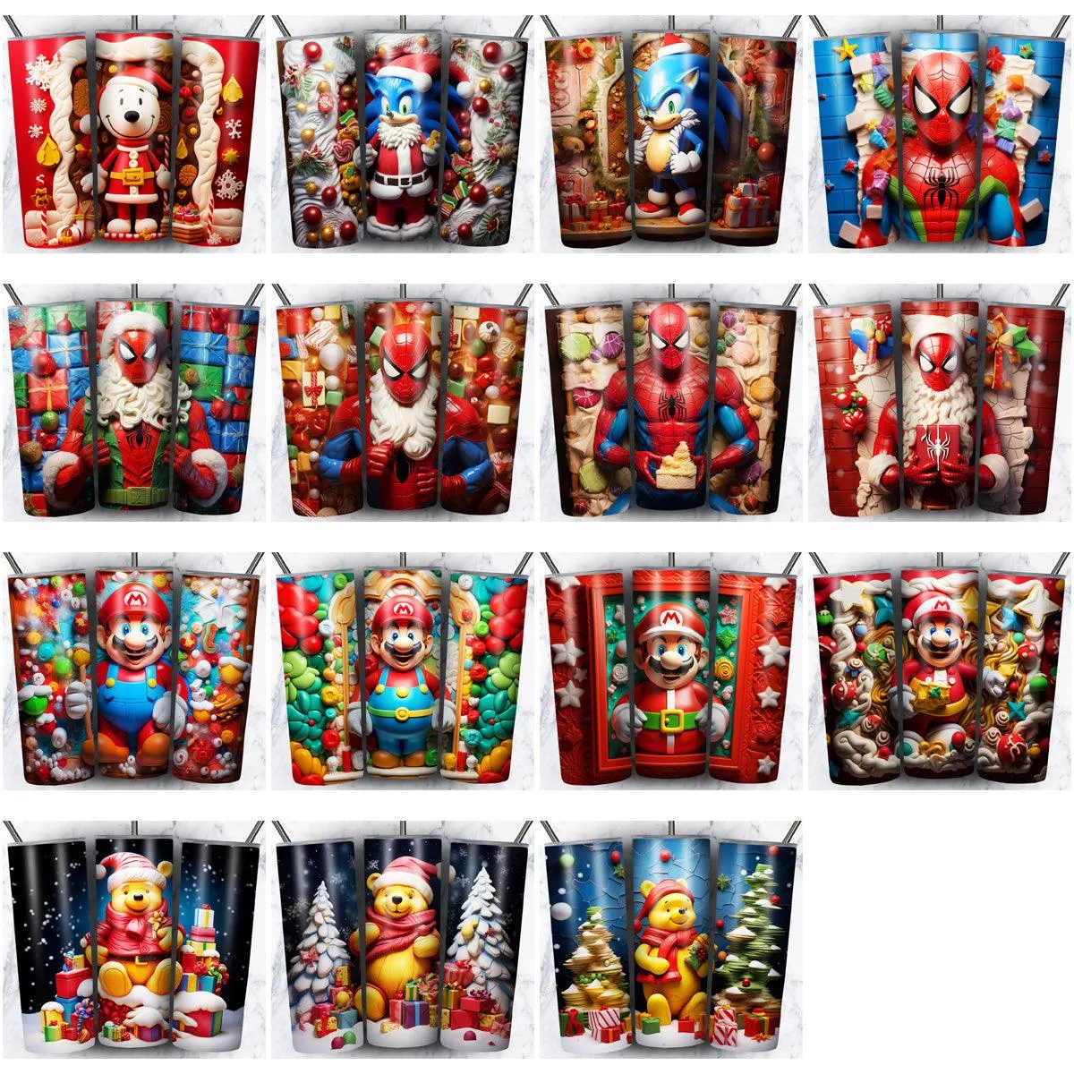 95 Colorful 3D Cartoon Christmas Tumbler Wrap Designs Bundle JPG