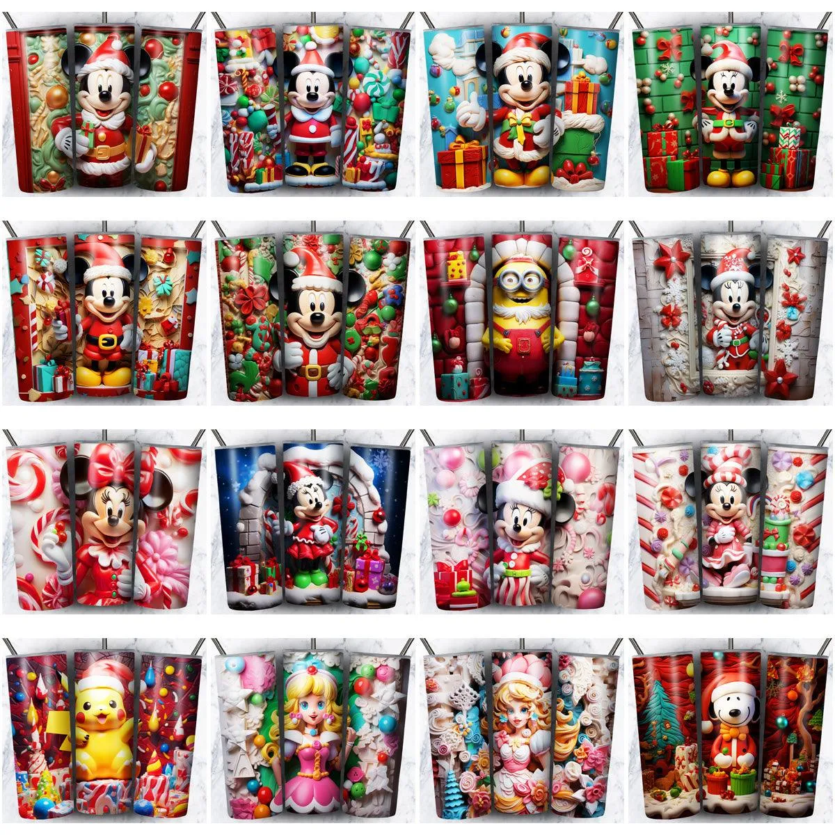 95 Colorful 3D Cartoon Christmas Tumbler Wrap Designs Bundle JPG