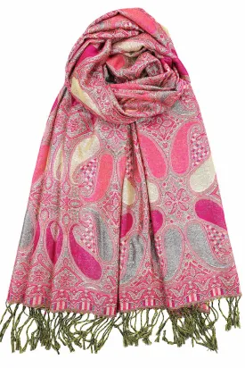 Achillea Fuchsia Metallic Paisley Pashmina