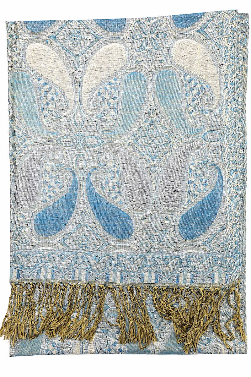 Achillea Turquoise Metallic Paisley Pashmina