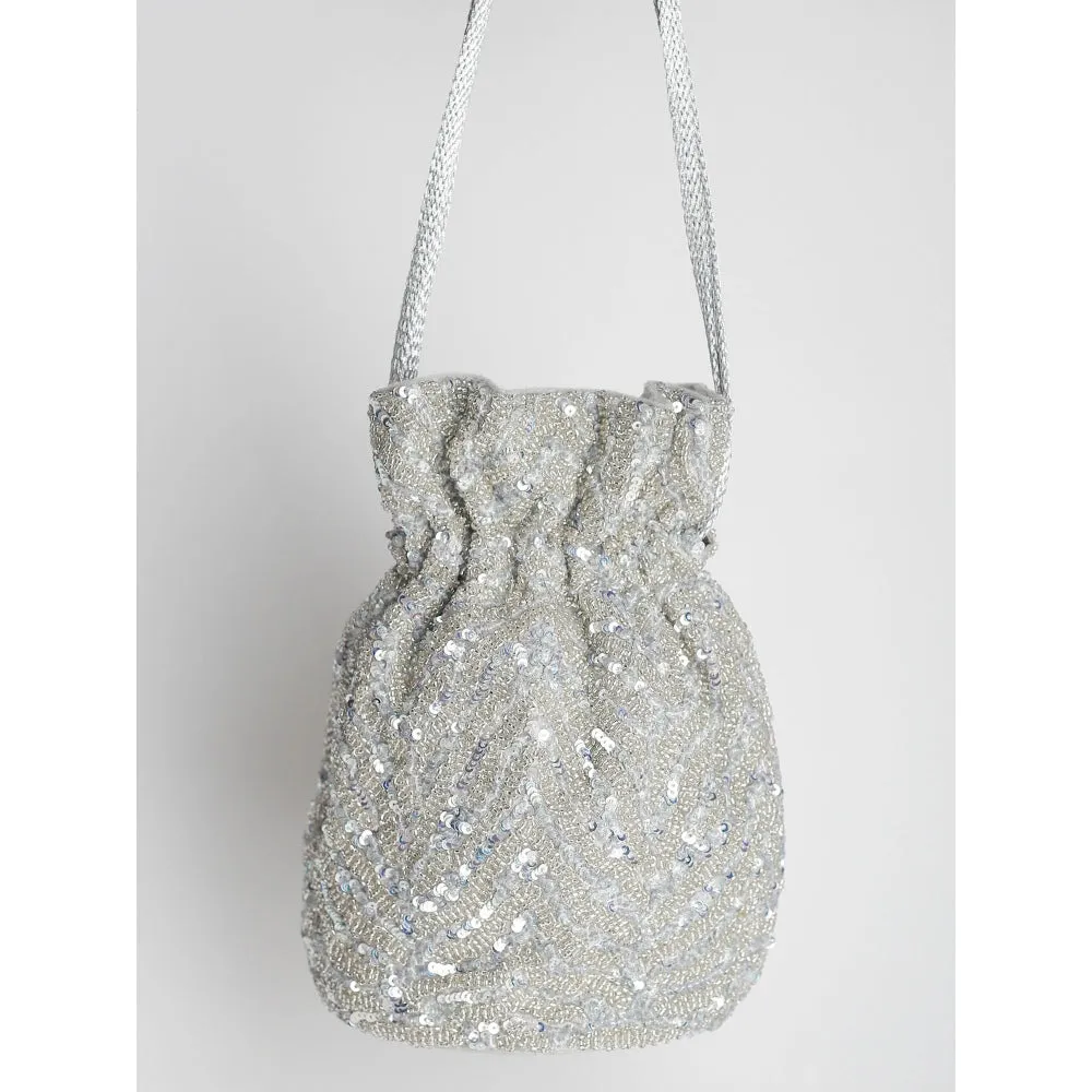 Adora By Ankita Silver Chevron Bucket Bag