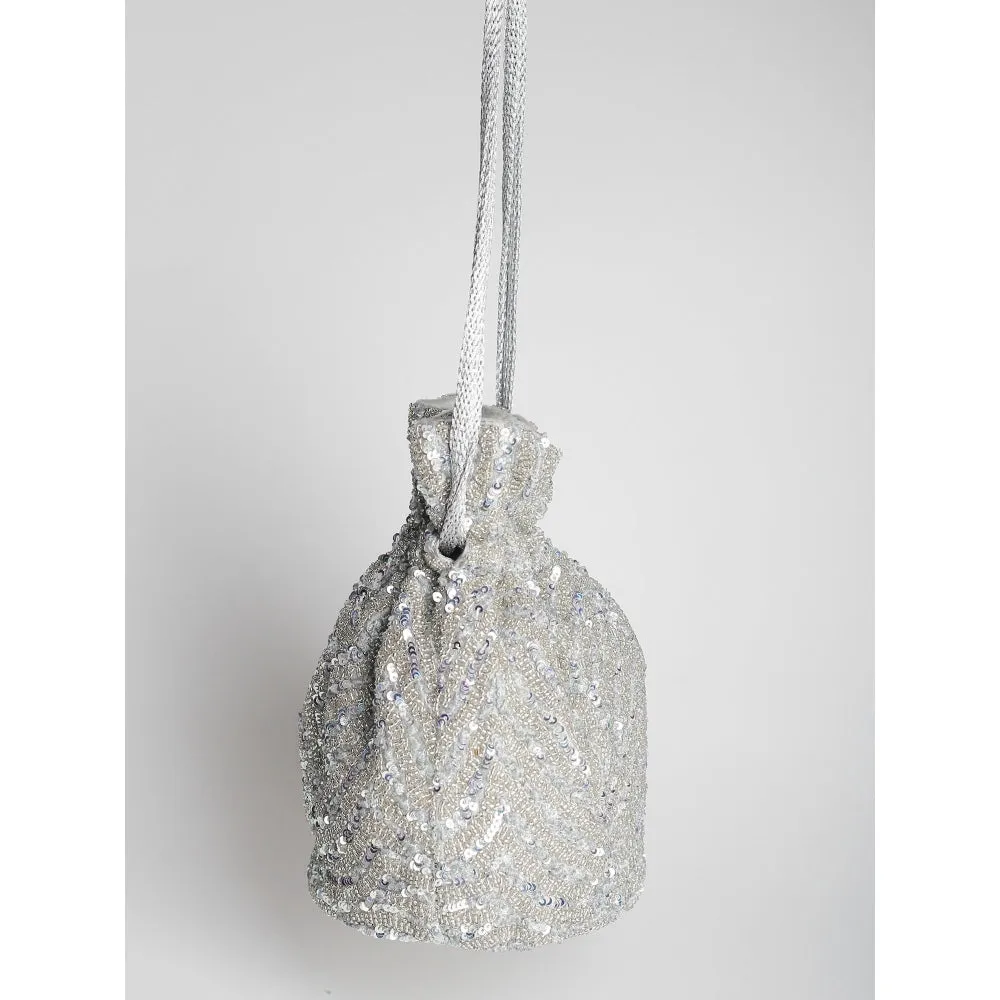Adora By Ankita Silver Chevron Bucket Bag