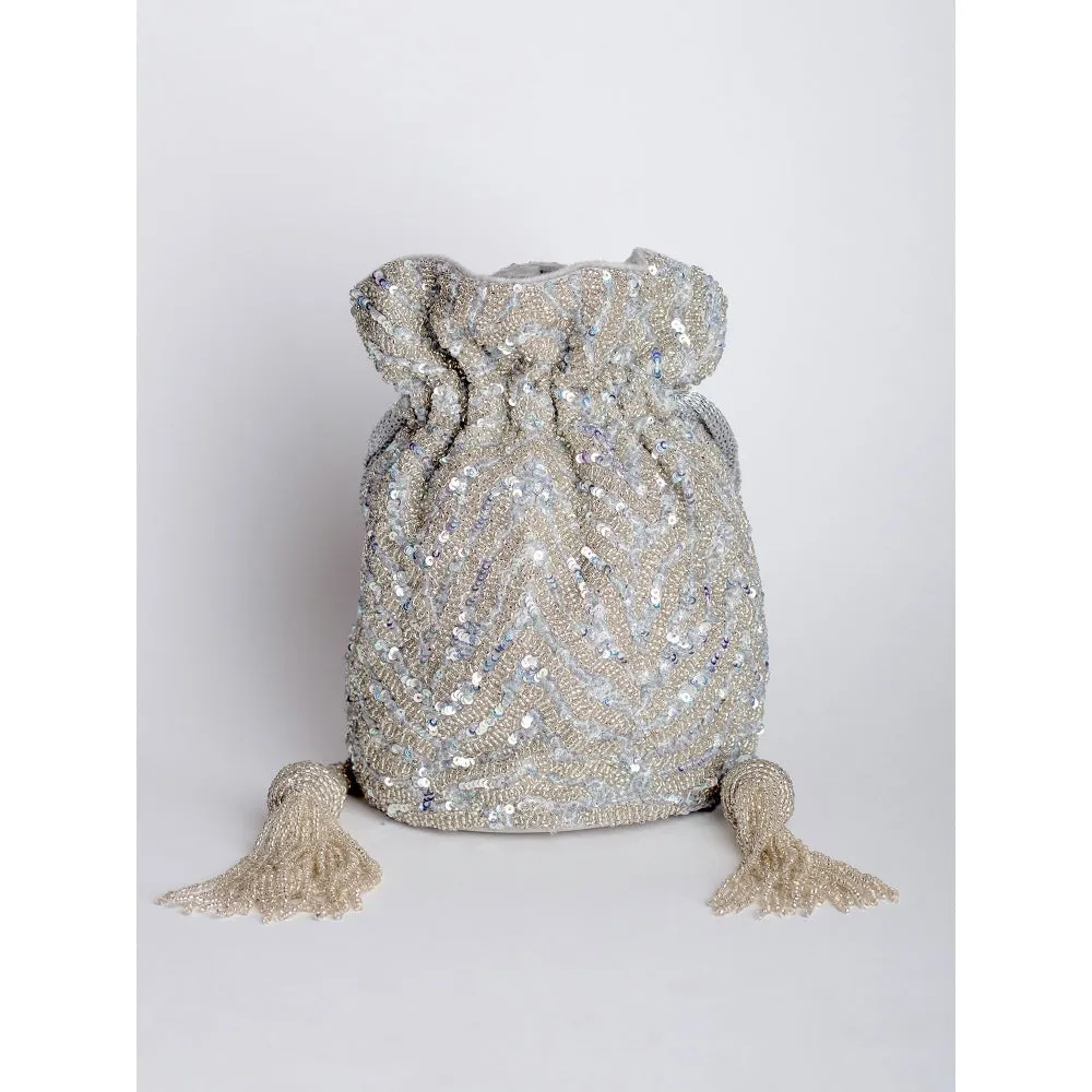 Adora By Ankita Silver Chevron Bucket Bag