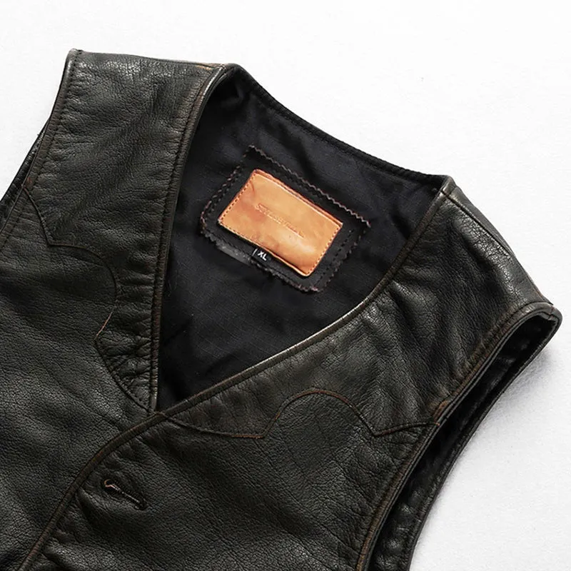Amekaji Distressed Motorcycle Leather Vest