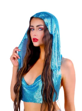 Aqua Hooded Metallic Top