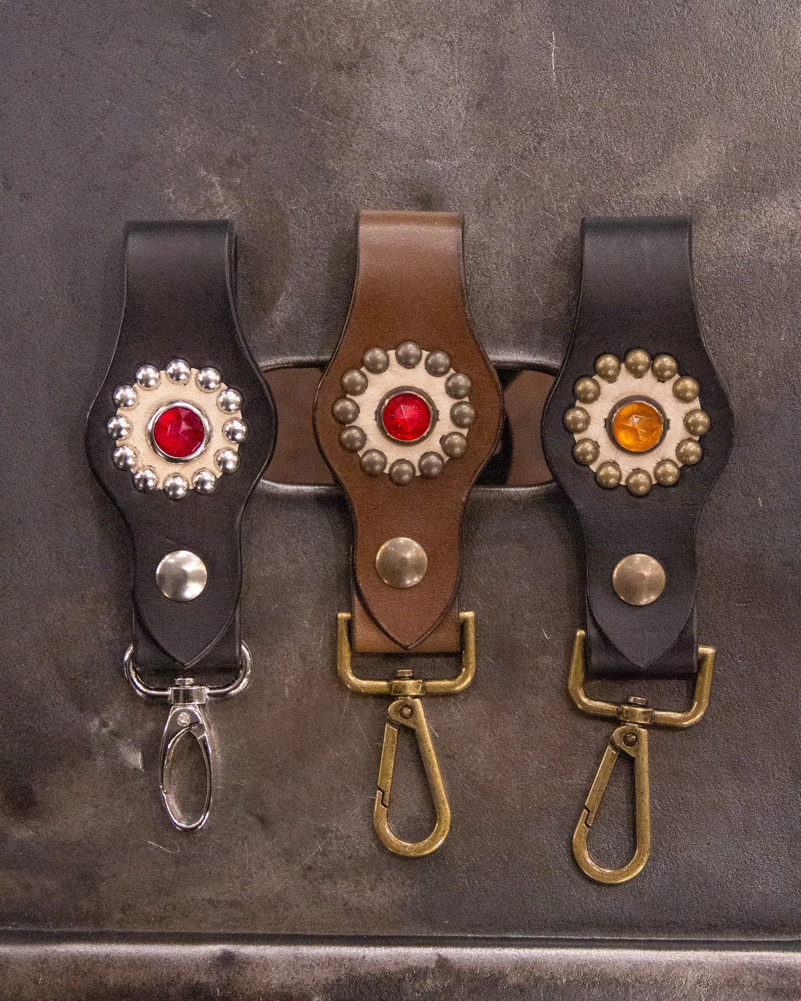Bandit Golden Belts, Jewelled Keychain, Brown/ Brass