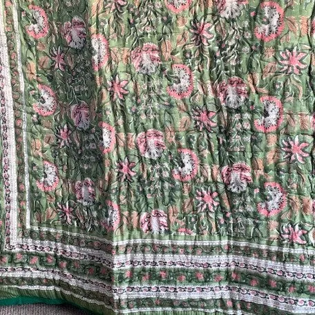 Beautiful Quilt.- Sage Green and Pink - Large Size