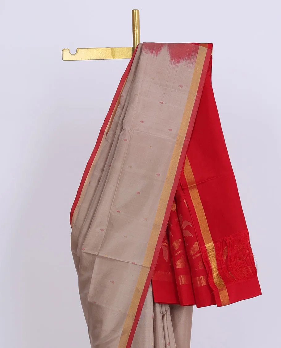 Beige uppada saree with unique buttas, contrast plain border & pallu of floral jaal designs