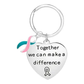 Big Heart Pink & Teal Ribbon Key Chains
