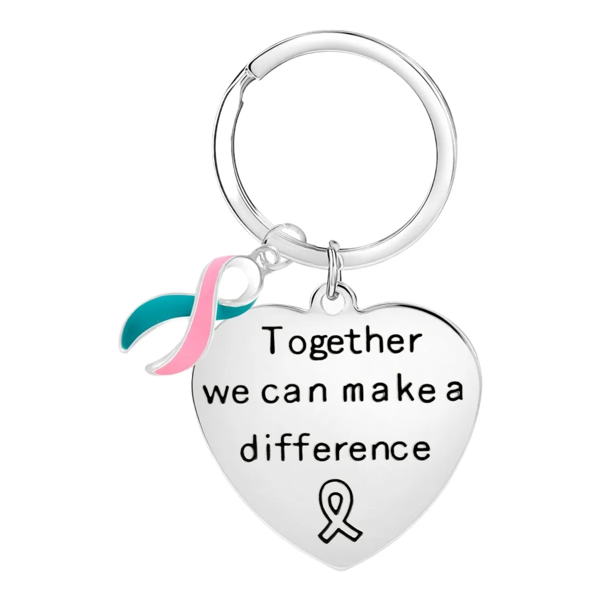 Big Heart Pink & Teal Ribbon Key Chains