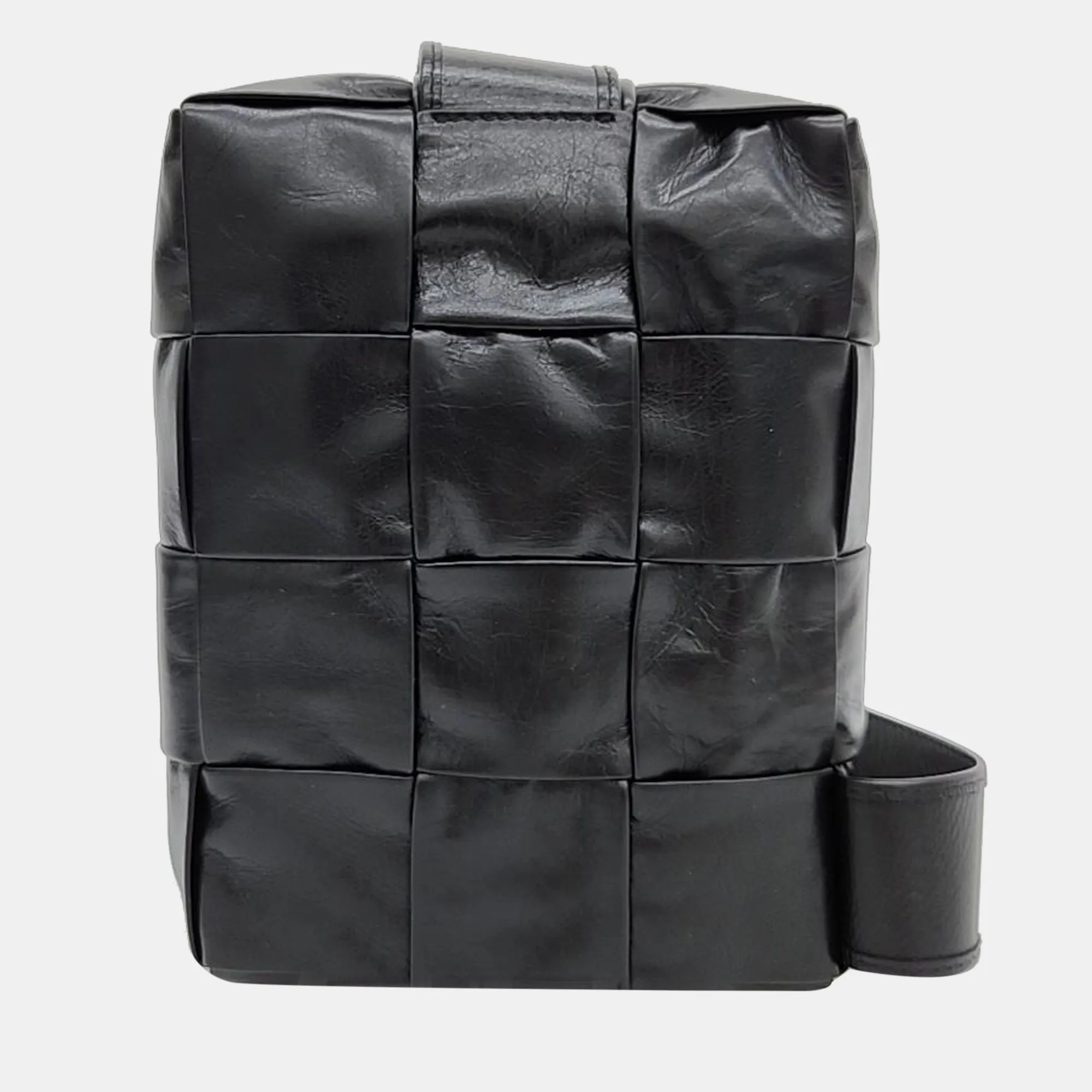 Black Leather Cassette Crossbody Bag