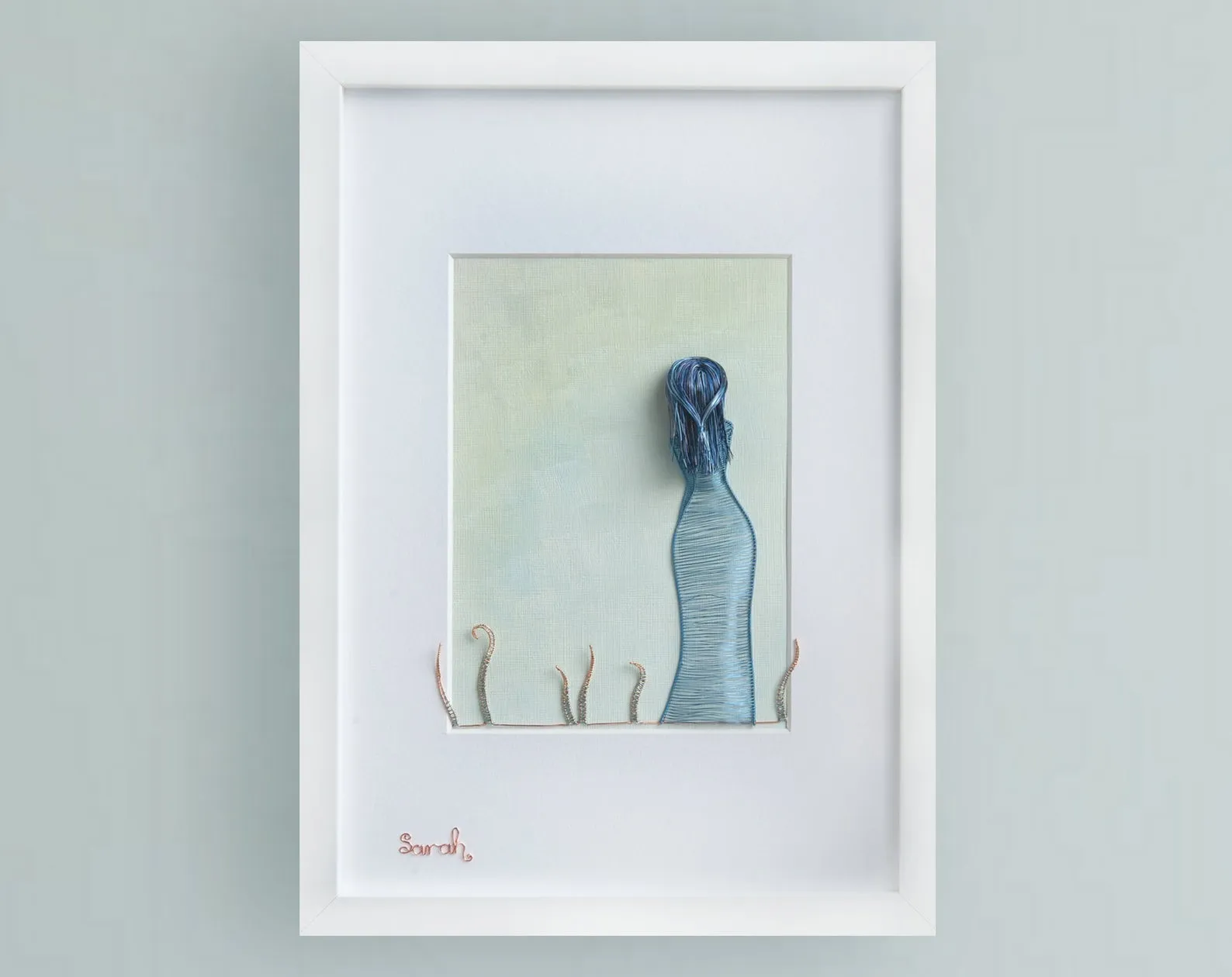 Blue Girl with Twirled Grass