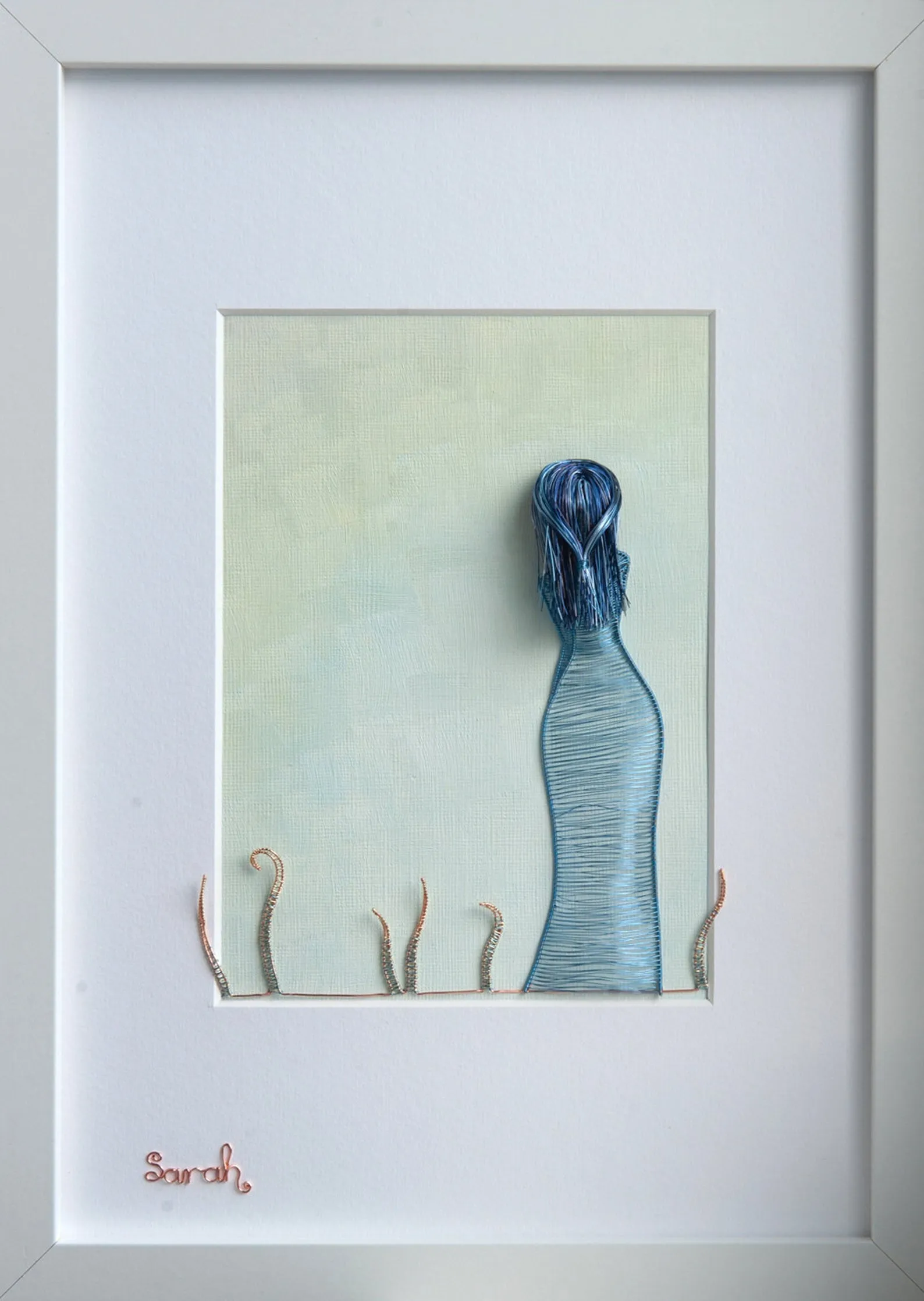 Blue Girl with Twirled Grass
