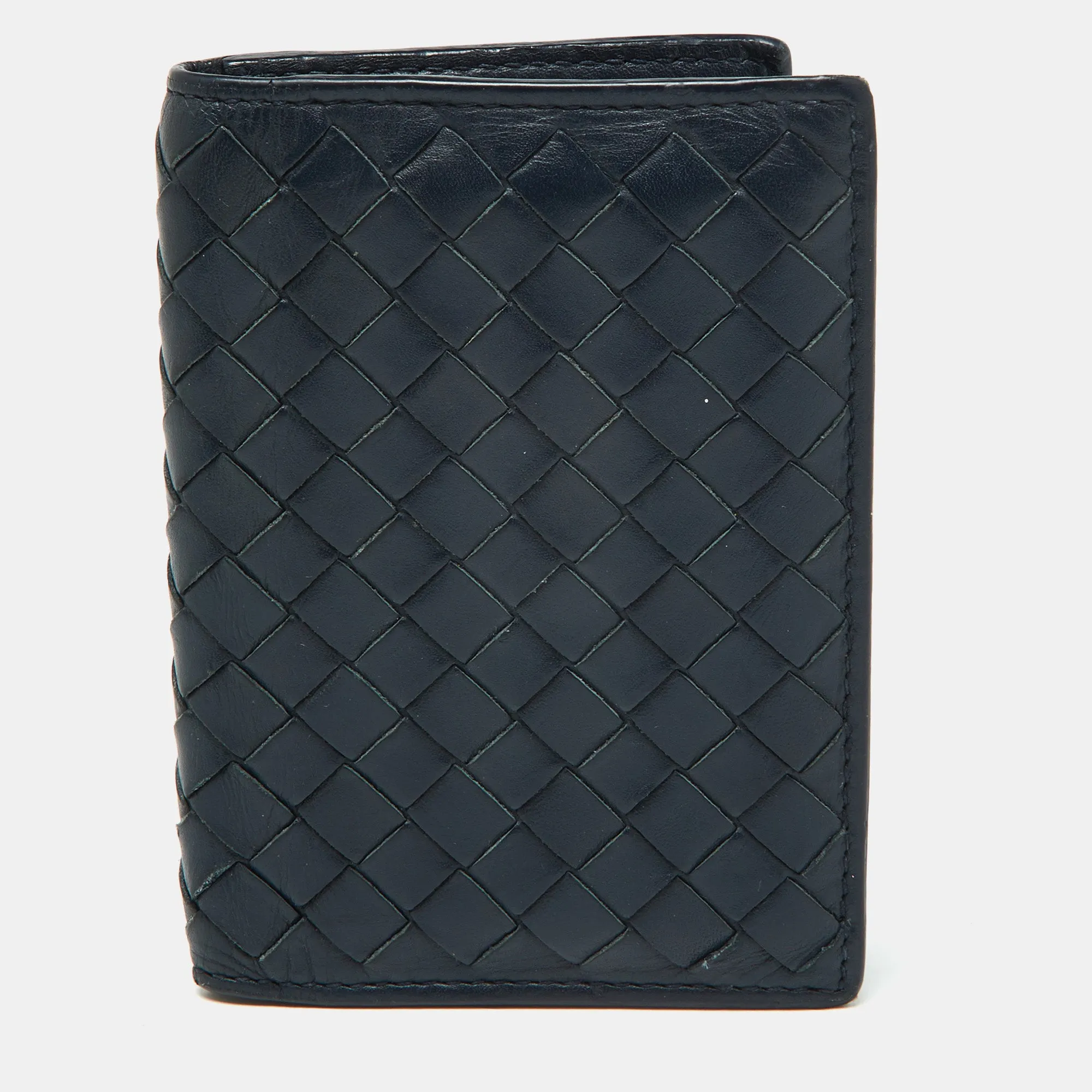 Blue Intrecciato Leather Card Case