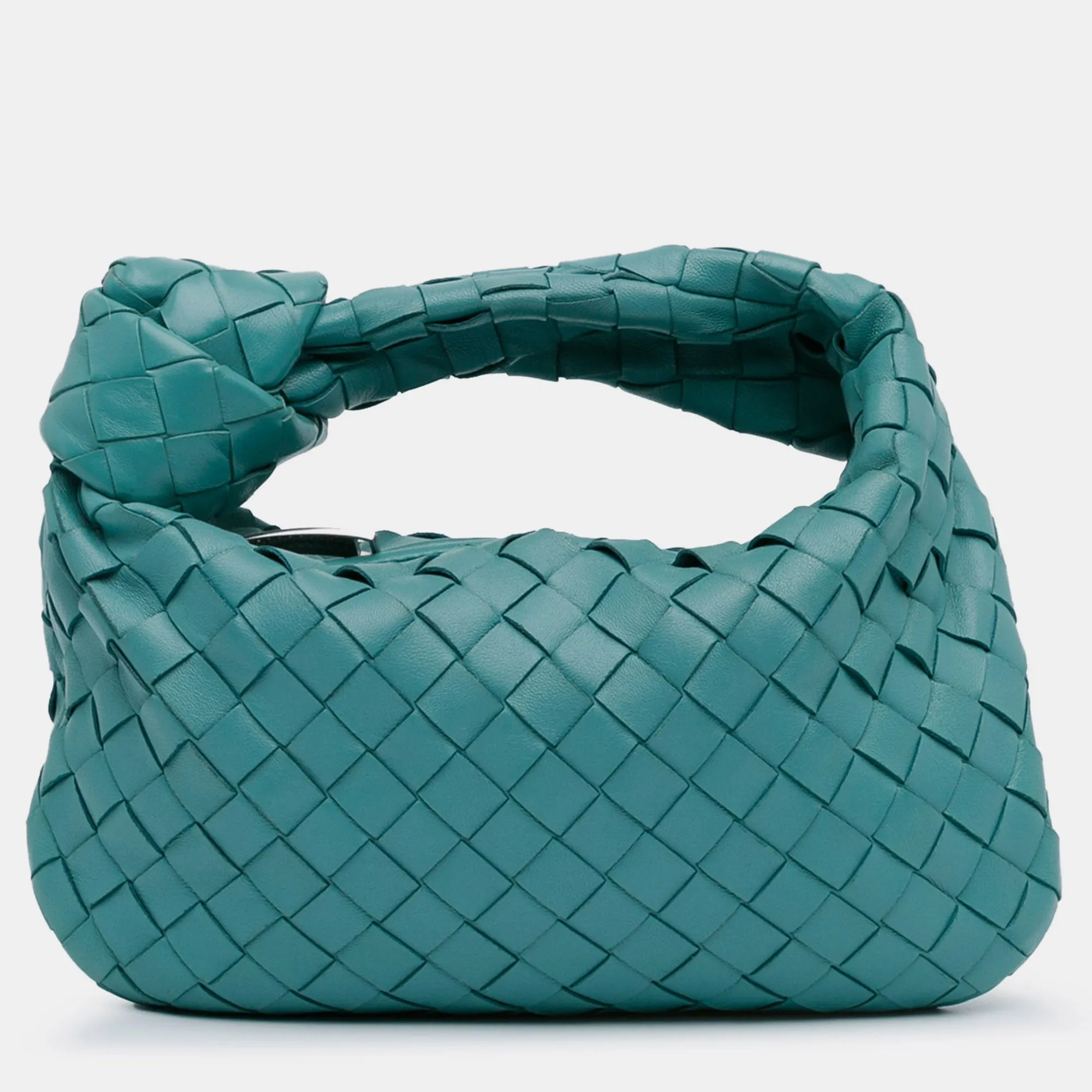 Blue Leather Mini Intrecciato Jodie Top Handle Bag