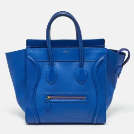 Blue Leather Mini Luggage Tote