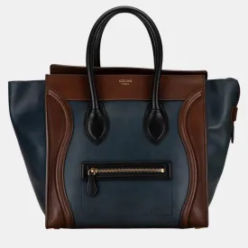 Blue/Brown Mini Bicolor Luggage Tote Bag