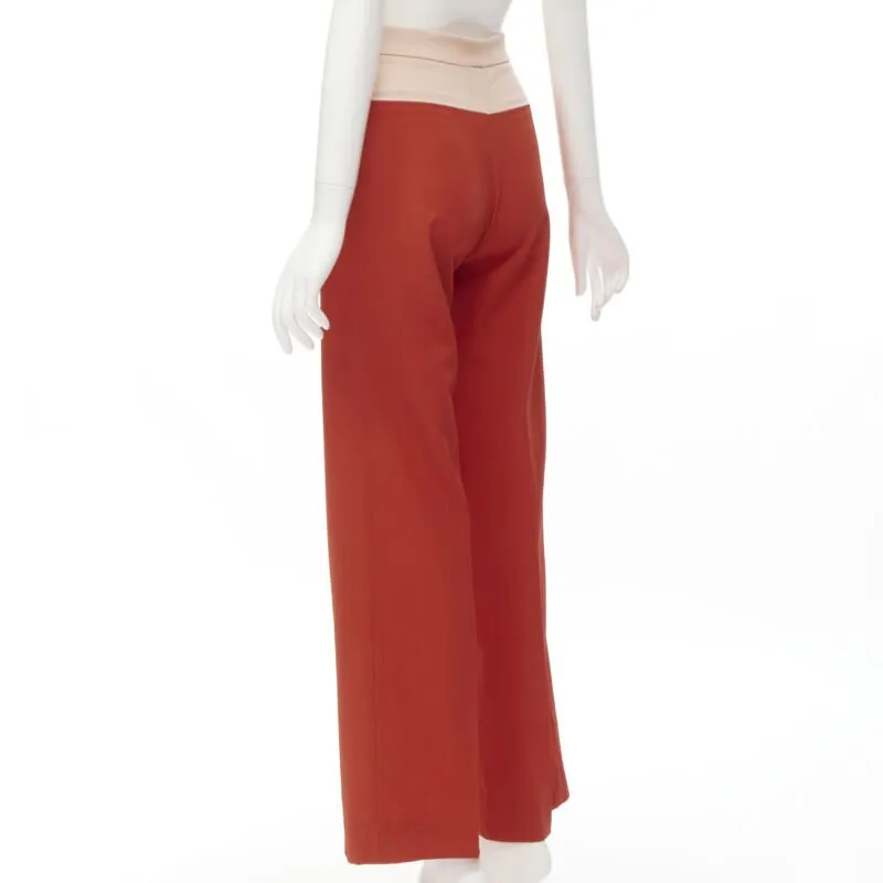 BOTTEGA VENETA 100% wool nude beige red colorblocked wide leg pants IT38 XS