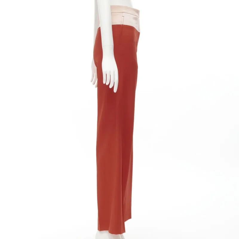 BOTTEGA VENETA 100% wool nude beige red colorblocked wide leg pants IT38 XS