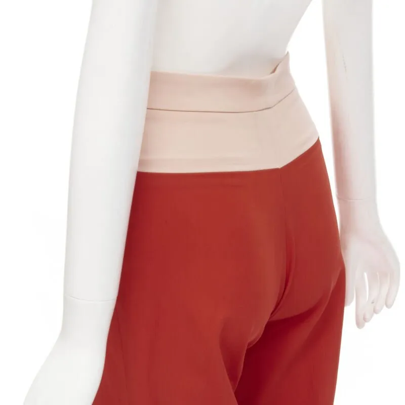 BOTTEGA VENETA 100% wool nude beige red colorblocked wide leg pants IT38 XS