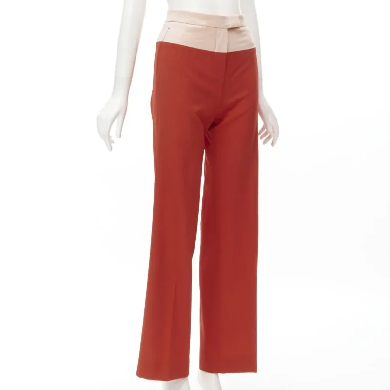 BOTTEGA VENETA 100% wool nude beige red colorblocked wide leg pants IT38 XS
