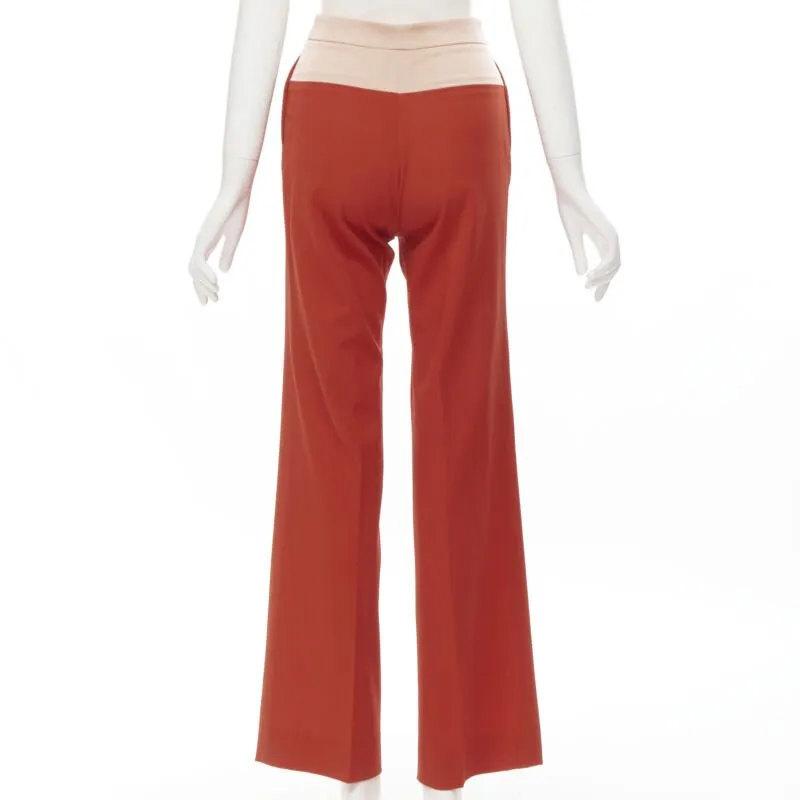BOTTEGA VENETA 100% wool nude beige red colorblocked wide leg pants IT38 XS