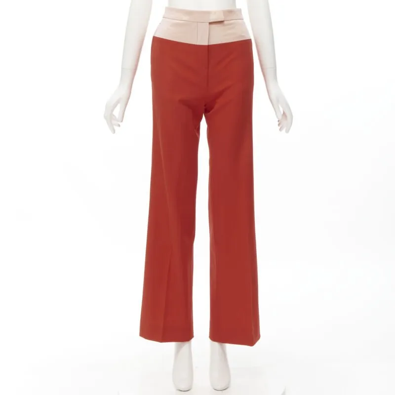 BOTTEGA VENETA 100% wool nude beige red colorblocked wide leg pants IT38 XS