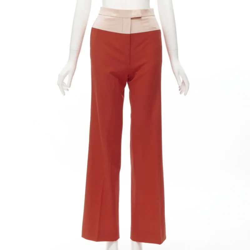 BOTTEGA VENETA 100% wool nude beige red colorblocked wide leg pants IT38 XS