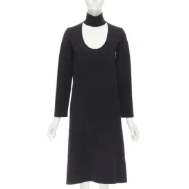 BOTTEGA VENETA 2019 Runway black thick wool blend cut out collar dress IT38 XS