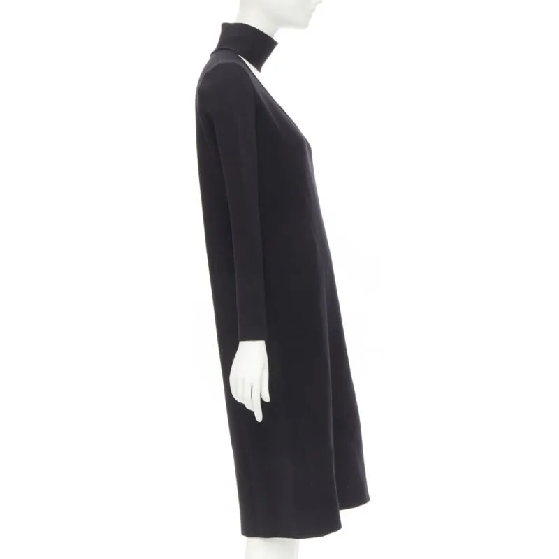 BOTTEGA VENETA 2019 Runway black thick wool blend cut out collar dress IT38 XS